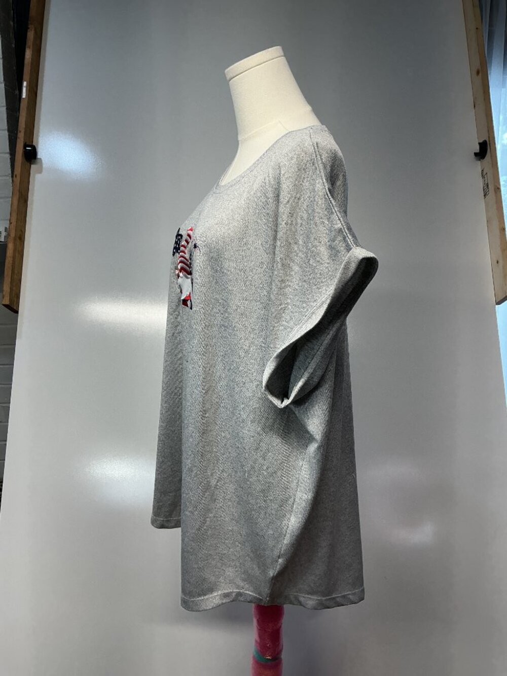 Indigo Soul 2XL Gray Patriotic Gnome Top Americana Oversized Dolman Shirt - Picture 6 of 12